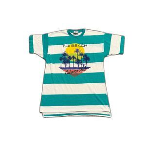 VINTAGE 70S NEW CONNECTIONS FIJI BEACH CAVANA CLUB TEE SHIRT STRIPED MEDIUM USA